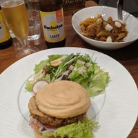 Burger and pasta at CHOICE in Kyoto