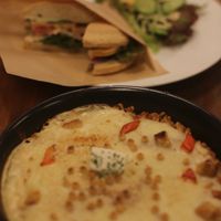 cheese sandwich and seasonal special in front
 at CHOICE in Kyoto