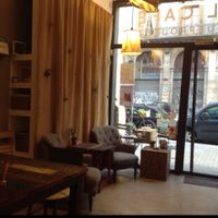 Inside looking out at El Cafe Blueproject in Barcelona