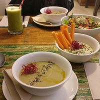 Soup with a super tasty hummus! at El Cafe Blueproject in Barcelona