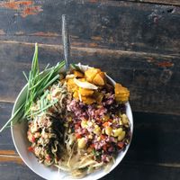 my first plate of food. so so yummy!  at Happy Green in Chiang Mai