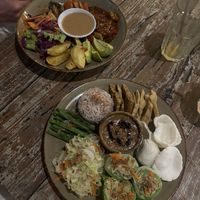 Gado gado and rainbow Buddha bowl  at Vegan Soul Cafe in Penida Island