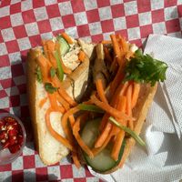Inside of a Vegan Tofu Banh Mi  at Banh Mi Boys - Yonge St in Toronto