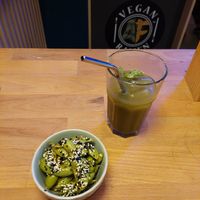 Edamame starter & matcha lemonade at Vegan AF Ramen in Wroclaw