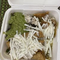 Huge Vegan Friendly Portions - No Pollo Tacos Dorados con Arroz, Chilaquiles y extra Guacamole (a little too spicy for me)  at Chatarra Vegana in Mexico City