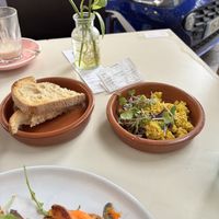 Sourdough and scrambled tofu   at Let It Bloom in Valencia