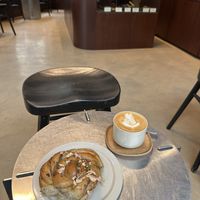 Oat milk flat white and vegan pistacchio bun  at Wide Awake X Oatly in Brussels