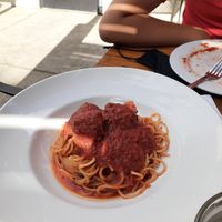 Yummy vegan spaghetti with "meat"balls at Pizza Fino in Portland