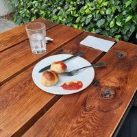 Vegan garlic knots with marinara. at Pizza Fino in Portland