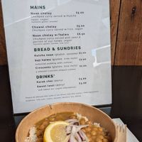 Summer menu with chickpea curry and rice at Cha Kulcha in Stevenage