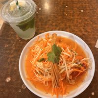 papaya salad and sour lemon/mint soda  at Sunflower Thai Vegetarian Restaurant in Auckland