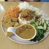 buddha bowl with a massive portion of satay sauce (well everything was massive) at Sunflower Thai Vegetarian Restaurant in Auckland