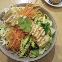 noodle salad (noodles are hidden below!) w "chicken" at Sunflower Thai Vegetarian Restaurant in Auckland