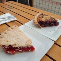 Vegan cherry and black & blueberry pie at Slice Of Humboldt Pie in Arcata