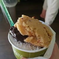 medium cup of apples and cinnamon, dark chocolate, and banana sorbet flavors. costs 5 euro at Cremeria Romana in Rome