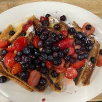 Vegan French Toast with Strawberries and Blueberries at Willalby's Cafe in Madison