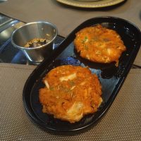 These are one of the vegetarian pancakes! at Korean Table BBQ Restaurant Gangnam  in Coimbra
