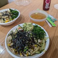 Vegetarian Bowl with brown rice and miso soup at Hawaii Poke Bowl in Eau Claire