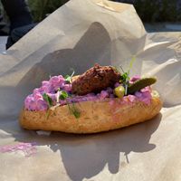 Baguette with beetroot sallad filling  at Runda Gummans Glada Mat in Faerjestadenen