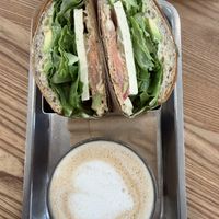 Sandwich + capuccino with oat milkk  at Plants By Us in Helsinki