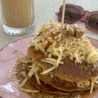 Iced coffee with almond milk & oat pancakes with apple and walnutt  at Caffe Bar YES in Pjescana Uvala