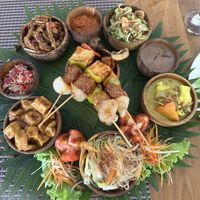 Huge vegan platter to share. Everyone said it feeds two… two of us could not finish it! The tempeh was my fav part though. Very tasty!   at Garlic Restaurant Bali in Nusa Dua
