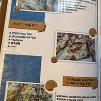 Vegetarian pide menu (there was additional vegetarian pide options on another page)  at Nazilli Pide & Appi's Indian-Pakistani Restaurant in Fethiye