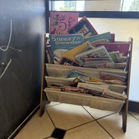 Bookshelf in kids play area   at Cassidy's Corner Cafe in La Mirada