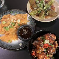 The veggie gyzoas, kimchee pancakes and bang bang cauliflower   at Shoyu in London