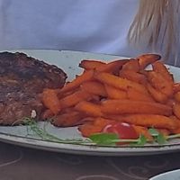 Beyond burger patty with sweet potato at Liburnija Pizza & Restaurant in Biograd Na Moru