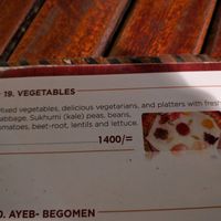 Veg platter on the menu at Habesha Ethiopian Restaurant in Nairobi