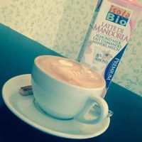 caffee latte w almond milk at Dini Mueter Bar and Spielplatz in Zurich