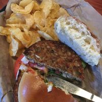 “Voracious Vegan” with kettle chips at River's End Restaurant in Bryson City