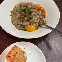 Noodle dish with side of tempeh  at be love in Victoria