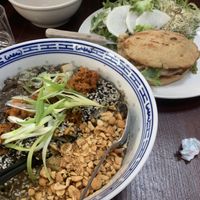 Ramen bowl and oyster mushroom burger  at be love in Victoria