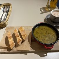 Mushroom soup and coffee with vegan milk  at Hotel Pokljuka in Zgornje Gorje