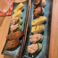 Soy Milk Cheese, Tuna Style, Shiitake, Enoki  at Shojin Sushi Minamo in Osaka