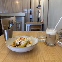 Carrot cake french toast and decaf latte !  at Folksaka in Osaka
