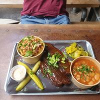 Brisket, mac and cheese, beans at Saint Monday in East London