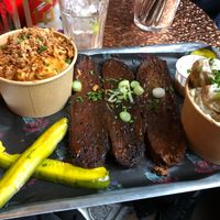 Brisket with mac'n'cheese and potato salad at Saint Monday in East London