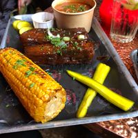 The ribs with corn on the cob and smoked beans at Saint Monday in East London