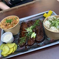 Vegan brisket, Mac and cheese and potato salad   at Saint Monday in East London