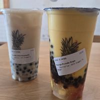 Mango pomelo sago is a coconut milk based drink. Has fresh grapefruit, mango smoothie and sago (kind of like tapioca) at Yi Fang Taiwan Fruit Tea in Rockville