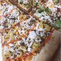 Mac n cheese and soy chicken - all vegan! at Vinnie's Pizzeria in Brooklyn