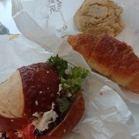 Belegtes Laugenbrötchen, croissant und Streusel Brötchen at Bäckerei MOSS  - Eupener Str in Aachen