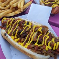 Vegan French bulldog hotdog at Hulas Beach Shack in Folkestone