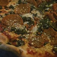 the flourentine (seitan pepperoni, vegan cheese) at DeFazio's Pizzeria in Albany