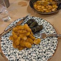 Vegan giant beans and dolmadakia at To Steki tou Mina in Laurium