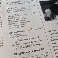 vegan options in the menu at Taberna El Santo in Ubeda