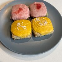 Strawberry matcha scones and coconut mango scones  at Jen's Pastries in Portland